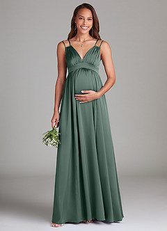 Azazie Emree Maternity Bridesmaid Dresses A-Line Stretch Satin Floor-Length Dress with Pockets image1