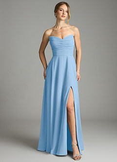 Azazie Ayla Brautjungfernkleider A-Linie Herzausschnitt Chiffon Kleid Puderblau image6