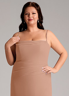 Azazie Leonis Abiti da Damigella Abito Convertibile Tubino in Chiffon Senza Cinturino Champagne Rosa image15