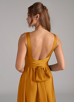 Azazie Kora Vestidos de damas de honor Vestido de Caramelo de Satén Elástico de Corte en A con Plisado image2