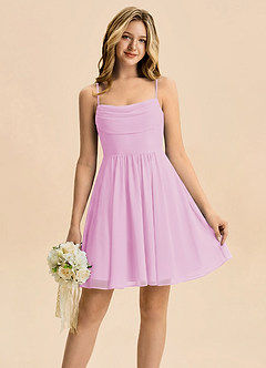 Azazie Bear Junior Candy Pink A-Line Pleated Chiffon Dress image1