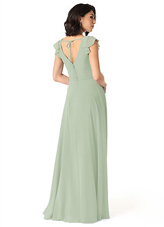 Azazie Claudine Bridesmaid Dresses Dusty Sage A-Line Flutter Sleeve Chiffon Dress image5
