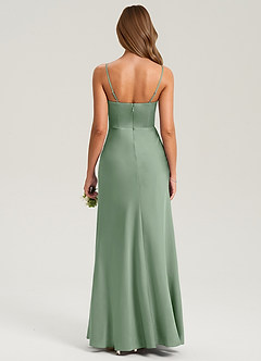 Azazie Lidia Bridesmaid Dresses Matcha Mermaid Side Slit Stretch Satin Dress image2