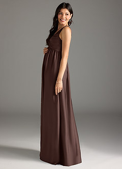 Azazie Yetta Robes de demoiselle d'honneur de maternité Robe Trapèze Plissée Longueur ras du sol Satin extensible image4