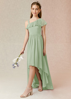 Azazie Mango Junior Robe Trapèze en Mousseline de soie Rayé Vert Sauge image3