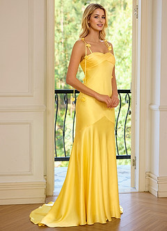Celandine Amarillo Vestido de fiesta de satén con escote corazón image3