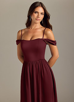 Azazie Calianna Bridesmaid Dresses Cabernet A-Line Off the Shoulder Stretch Satin Convertible Dress image3