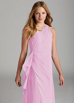 Azazie Maive Junior Candy Pink A-Line Pleated Chiffon Dress image4