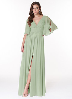 Azazie Temeka Bridesmaid Dresses Dusty Sage A-Line Ruched Chiffon Dress image1