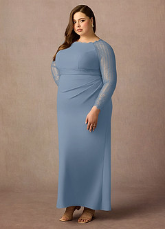 Azazie Peggy vestidos de madre de la novia Vestido de Azul Polvoriento de Encaje de Recto image10