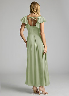 Azazie Bondi 신부 들러리 드레스 A라인 셔링 스트레치 새틴 발목 길이 드레스 image3