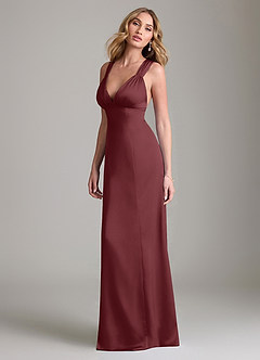 Azazie Cemion 신부 들러리 드레스 A라인 스트레치 새틴 바닥 길이 드레스 image5