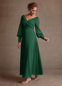 Azazie Paterson Mother of the Bride Dresses Dark Green A-Line Pleated Chiffon Dress image5