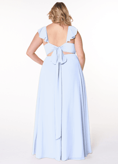 Azazie Everett Bridesmaid Dresses Ice A-Line V-neck Ruched Chiffon Dress image7