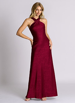 Azazie Doretta 신부 들러리 드레스 쉬스 주름진 자카드 바닥 길이 드레스 image6