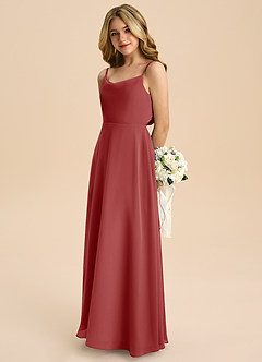 Azazie Shale Junior Rust A-Line Bow Chiffon Dress image6