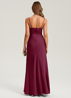 Azazie Lidia Bridesmaid Dresses Mulberry Mermaid Side Slit Stretch Satin Dress image2