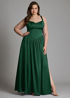 Azazie Francis Bridesmaid Dresses Dark Green A-Line Corset Stretch Satin Dress image12
