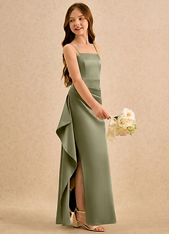 Azazie Cannoli Girls Formal Flower Girl Dresses Pistachio A-Line Pleated Stretch Satin Dress image4