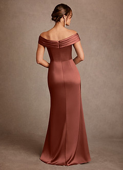 Azazie Bedford Mother of the Bride Dresses Auburn Sheath Pleated Stretch Satin Dress image3