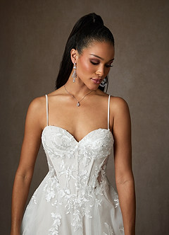 Azazie Aurorie Robes de mariée Robe Trapèze en Tulle Paillettes Blanc De Diamant image7