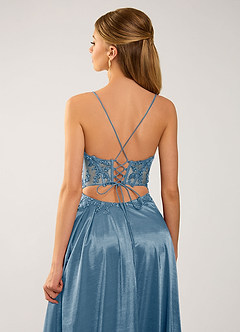 Isoldemark Dusty Blue Beading Sequin Embroidery Satin Prom Dress image5