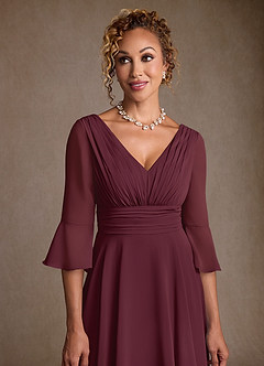 Azazie Aerynne Mother of the Bride Dresses Cabernet A-Line Pleated Chiffon Dress image5