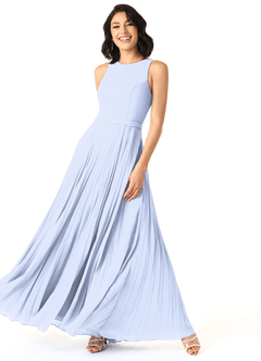 Azazie Lindie Robes de demoiselle d'honneur Robe Trapèze en Mousseline de soie Plissé à encolure dégagée Eis image3