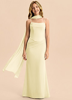 Azazie Sorrel Junior Lemon Sorbet Mermaid Pleated Chiffon Dress image4