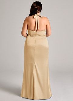 Azazie Valerie Brudtärnklänningar Klä av Sjöjungfru i Stretch Satin Plisserad Guld image12