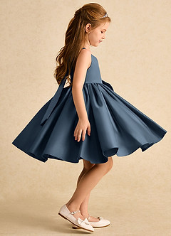 Azazie Jessie vestidos de niña de las flores Vestido de Neptuno de Satin Mate de Corte En A con Lazo image3