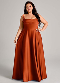 Azazie Shaude Bridesmaid Dresses Paprika A-Line Pleated Stretch Satin Dress image12