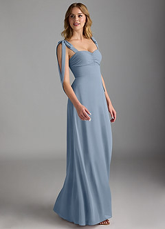 Azazie Lizet Jurken voor bruidsmeisjes Jurk van Chiffon met A-Lijn Sweetheart Halslijn Stoffig Blauw image3
