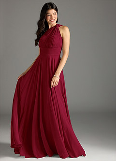 Azazie Charlize Bridesmaid Dresses Burgundy A-Line One Shoulder Chiffon Dress image3