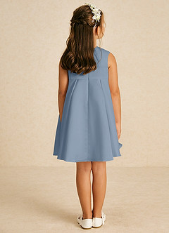 Azazie Zoey Flower Girl Dresses Dusty Blue A-Line Bow Matte Satin Dress image5
