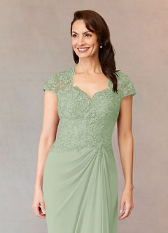 Azazie Junie Mère de la mariée Robes Robe Trapèze en Mousseline de soie Dentelle Vert Sauge image9