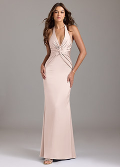 Azazie Valerie Bridesmaid Dresses Blushing Pink Mermaid Pleated Stretch Satin Dress image1