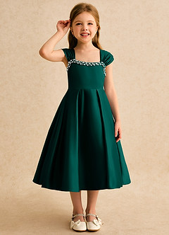 Azazie Yosemite Jurken voor bloemenmeisjes Baljurk Jurk van Mat Satijn Sweetheart Halslijn Pijnboom image5