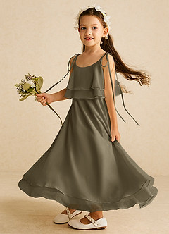 Azazie Temi vestidos de niña de las flores Vestido de Verde Sauce de Gasa de Corte En A con Tirante Espagueti image2