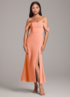 Azazie Saige Bridesmaid Dresses Sunset Sheath Off the Shoulder Chiffon Convertible Dress image1