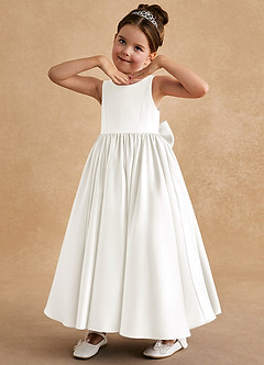 Azazie Bettie Flower Girl Dresses Ivory A-Line Bow Matte Satin Dress image2