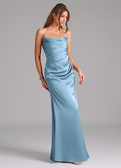Azazie Lucille Bridesmaid Dresses Steel Blue Mermaid Strapless Stretch Satin Convertible Dress image5