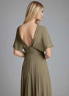 Azazie Pamela Bridesmaid Dresses Willow Green A-Line V-Neck Pleated Chiffon Dress image6