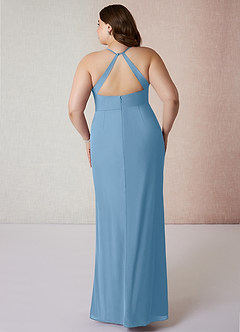 Azazie Becca Bridesmaid Dresses Steel Blue Sheath V-Neck Chiffon Dress image8