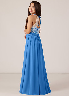 Azazie Fahari Junior Blue Jay A-Line Lace Chiffon Dress image5