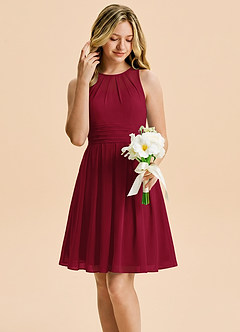 Azazie Bibiane Junior Burgundy A-Line Pleated Chiffon Dress image5