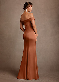 Azazie Boone Mother of the Bride Dresses Copper Mermaid Off the Shoulder Stretch Satin Dress image3