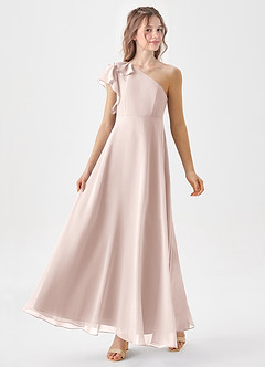 Azazie Arabella Junior Rose Petal A-Line Ruched Chiffon Dress image4
