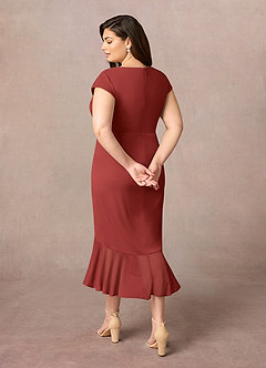 Azazie Renetta Mother of the Bride Dresses Rust Sheath V-Neck Pleated Mesh Dress image11
