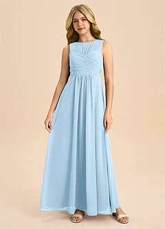 Azazie Skyla Junior Sky Blue A-Line Pleated Chiffon Dress image2